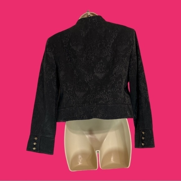 Oscar de la Renta Black on Black Brocade Pattern Band Collar Jacket 10P - Picture 2 of 9